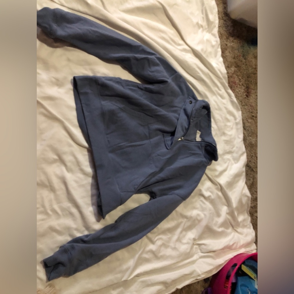 Blue cropped quarter zip hoodie